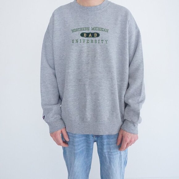 Vintage Jansport Gray Green Embroidered Northern Michigan U Dad Crewneck Sweater - Picture 1 of 9